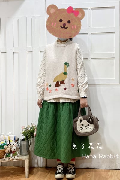 森系花朵小鴨針織背心(杏) 140531