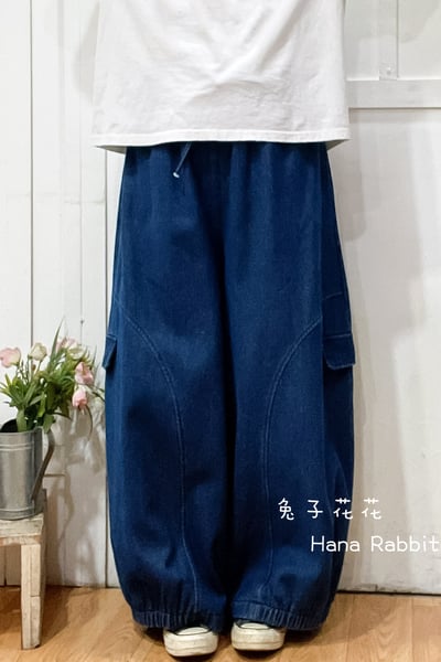 日系丹寧加絨工裝造型休閒褲 211281