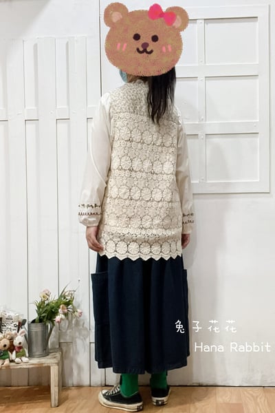 森系印花後拚接蕾絲棉麻背心 180383