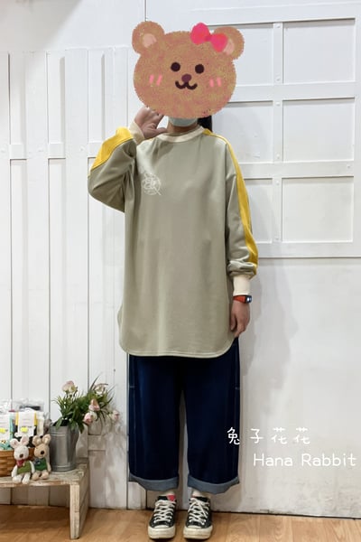 日系原單撞色中長毛圈棉上衣(灰) 160961