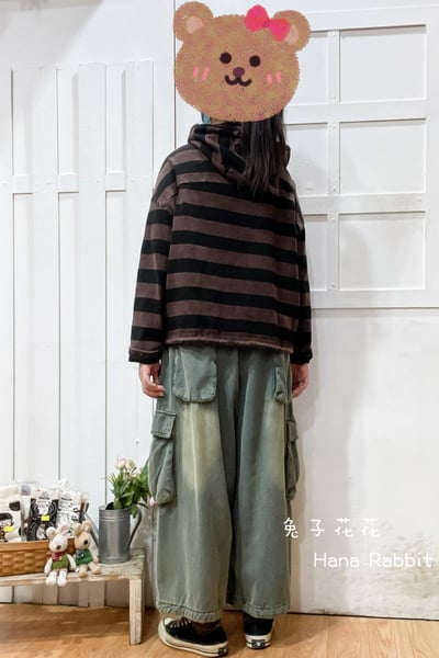 不敗款條紋連帽開襟上衣(咖紅) 209183