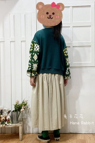 日系編織拚接毛圈棉上衣(綠) 165513