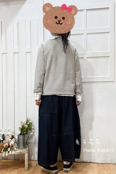 日系方框蕾絲條紋重磅棉上衣 163703