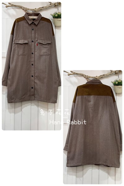 日系磨毛條紋中長開襟衫 139361