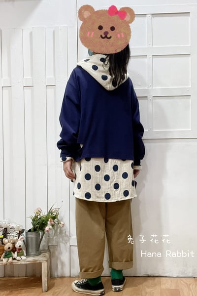 破損感羊羔絨字母棉質上衣(藍) 310073