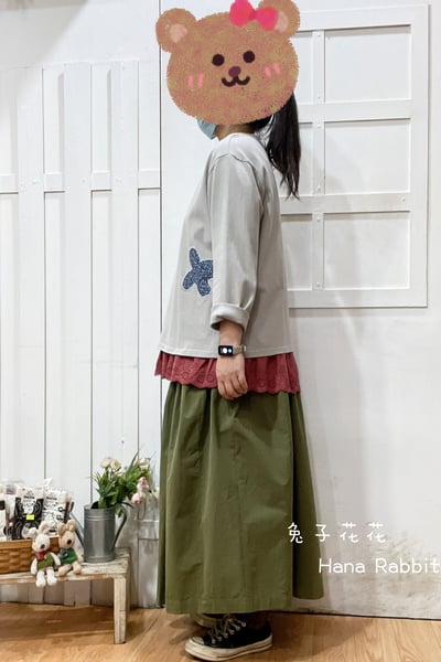 復古貼布小花重磅棉上衣(灰) 153312