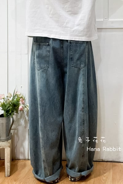 日系復古刷色微灣刀落地造褲 146903