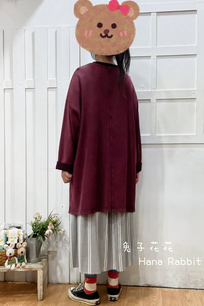 日系小口袋水洗棉中長上衣(紅) 145963