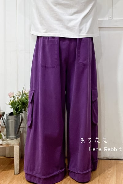 森系可縮腳落地工裝闊腿造型褲 160653