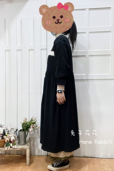 森系原單拚接蕾絲開襟洋裝(黑) 194232