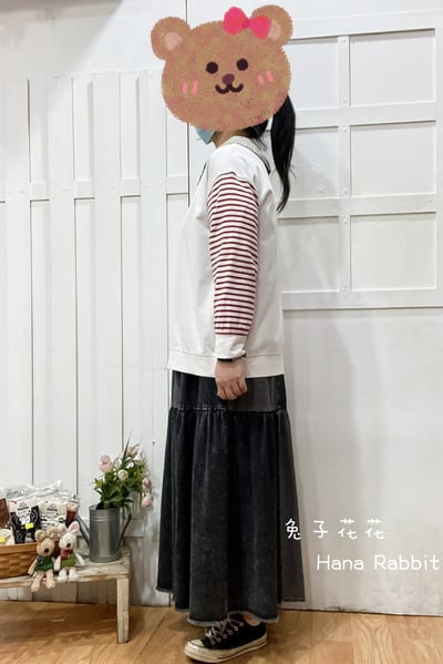 刺繡爆炸小女孩撞色重磅棉上衣(白) 211022