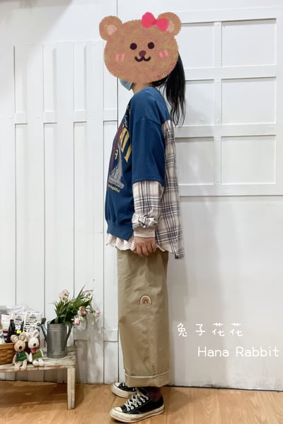 日系斑駁感字母拚接格紋棉質上衣 135382