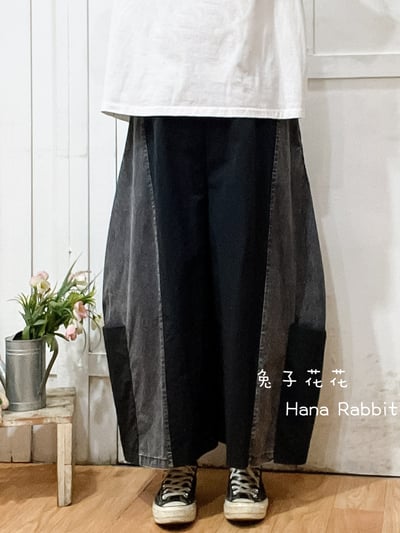 日系異布材質水洗南瓜造型褲 209101