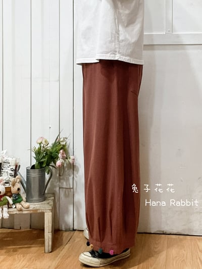森系彩色毛球闊腿燈籠褲(咖紅) 141032