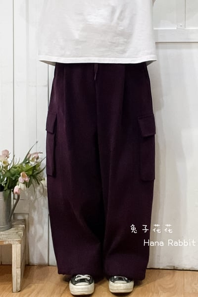 WE家可縮腳加絨工裝造型褲(紫紅) 148621