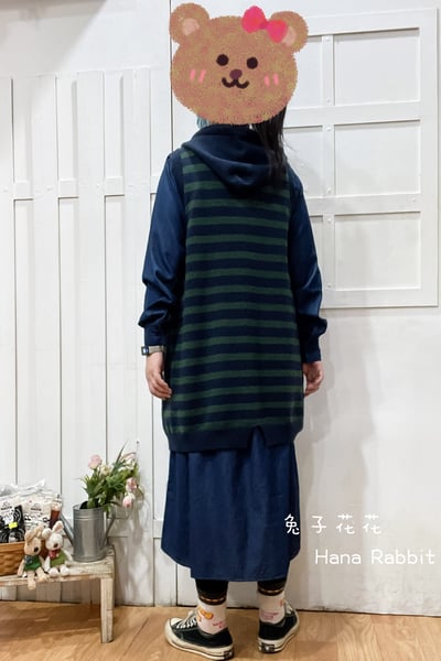 驚訝貓條紋連帽中長針織背心 154643