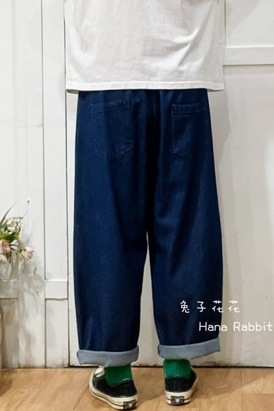 日系明線口袋丹寧造型褲 209303