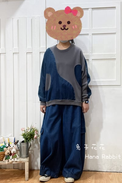 日系異布材質撞色上衣(灰) 211281