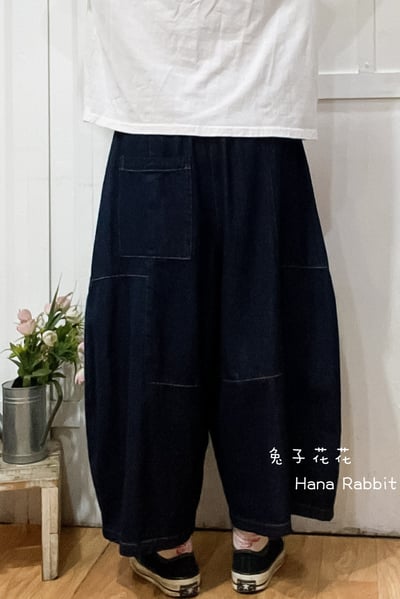 日系明線九分南瓜造型褲(內磨毛) 139643