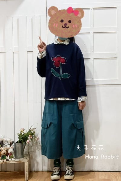 刺繡花重磅棉上衣(藍) 133141