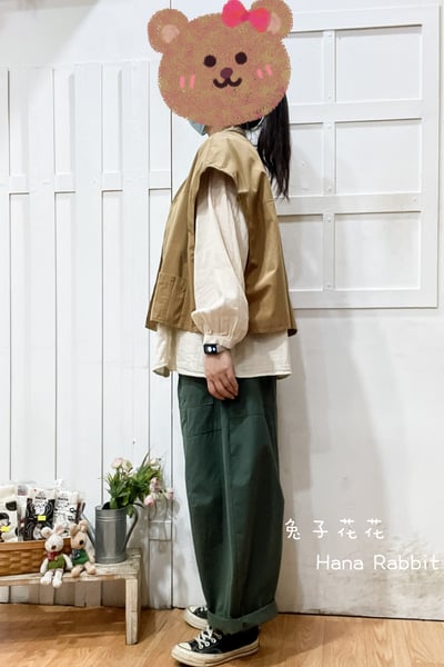 日系疊穿V領包袖背心(駝) 135652