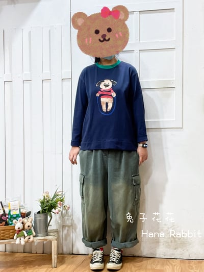 跳繩狗撞色口袋重磅棉上衣(藍) 133071