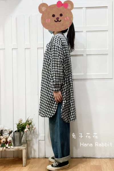 WE家格紋開襟中長棉紗上衣 310092