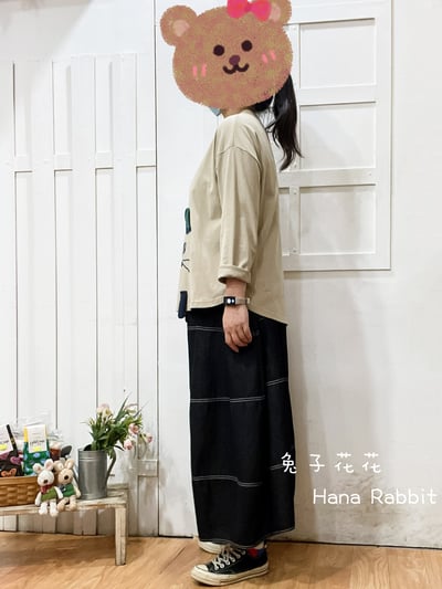 日系可愛感刺繡貓重磅棉上衣(卡其) 138042