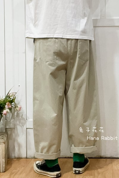 日系童趣小口袋棉麻造型褲(杏) 130243