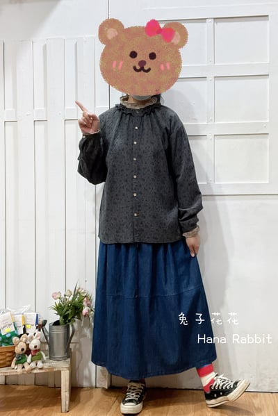 森系小碎花荷葉領開襟衫(灰) 131311