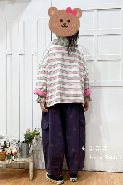 WE家2穿條紋寛袖棉質上衣(粉) 146973