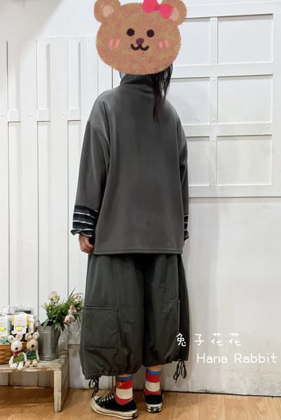 日系小飛鳥德絨拚接袖上衣(灰) 157503