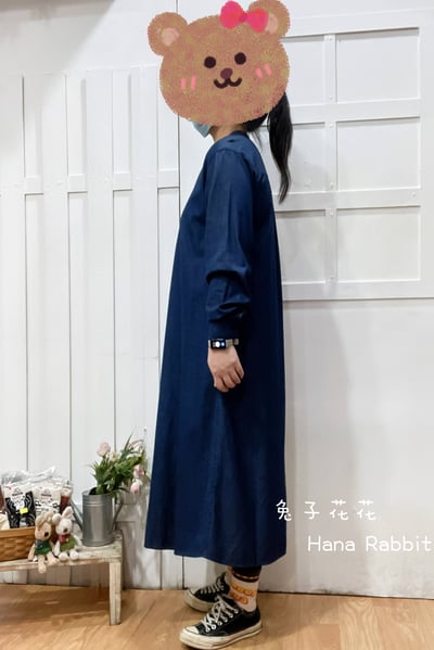 森系薄丹寧壓摺半開襟洋裝 159632