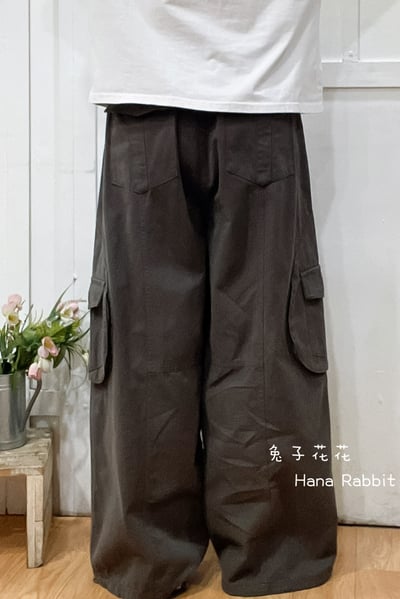 日系可縮腳內磨毛落地工裝造型褲(灰) 169693