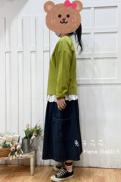 日系刺繡花重磅棉上衣(綠) 123642