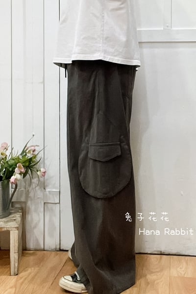 日系可縮腳內磨毛落地工裝造型褲(灰) 169692