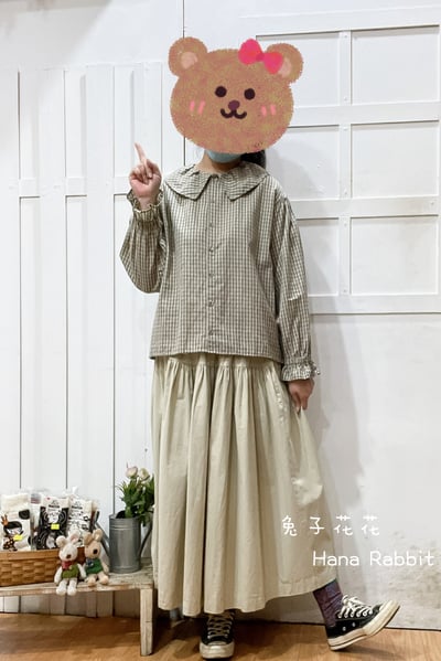 森系大翻領格紋開襟上衣(綠) 141221