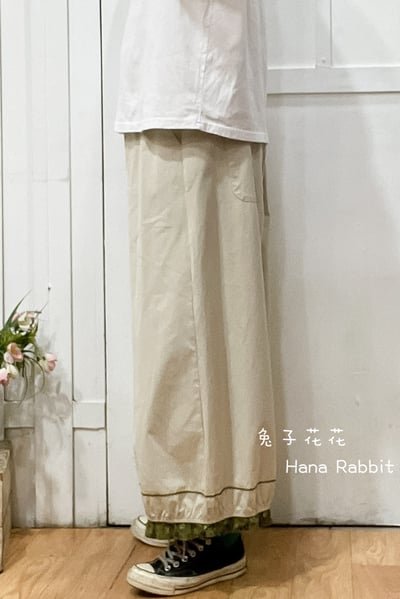 森系拚接木耳花邊燈籠褲(杏) 174522