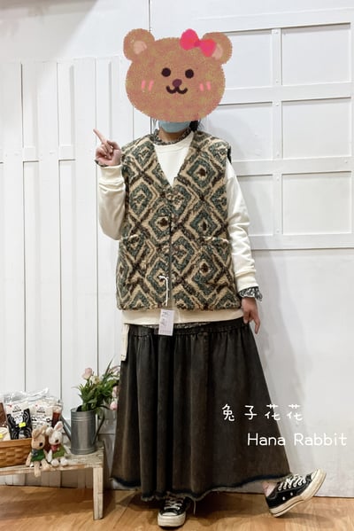 新色到❤❤WE家復古花色羊羔絨2穿背心(杏) 154361