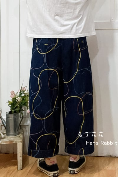 日系復古刺繡丹寧直筒褲 169143