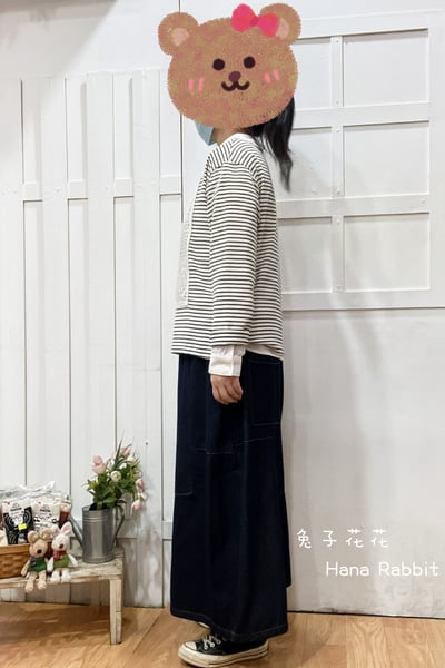 日系方框蕾絲條紋重磅棉上衣 163702