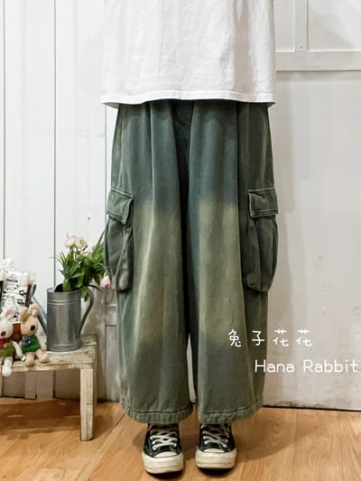 復古刷色工裝闊腿造型褲 309171