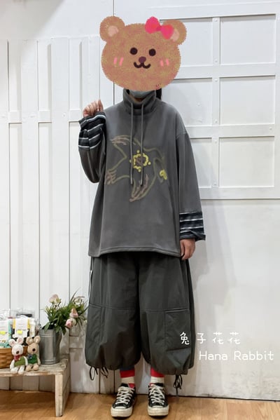 日系小飛鳥德絨拚接袖上衣(灰) 157501