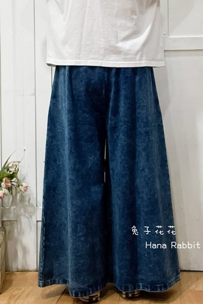 日系丹寧抽鬚闊腿寛褲裙 163603