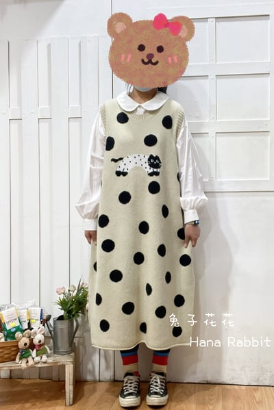 森系波點貓針織洋裝 211281