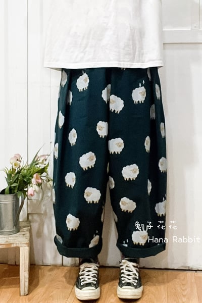 可愛小棉羊印花闊腿直筒褲 178041