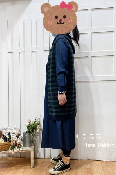 驚訝貓條紋連帽中長針織背心 154642