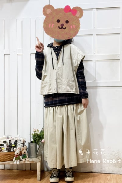 日系疊穿V領包袖背心(杏) 135651