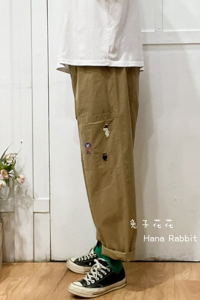 日系童趣小口袋棉麻造型褲(駝) 130242
