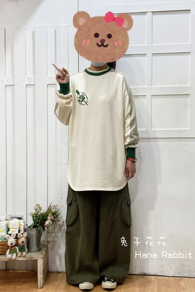 日系原單撞色中長毛圈棉上衣(杏) 160961